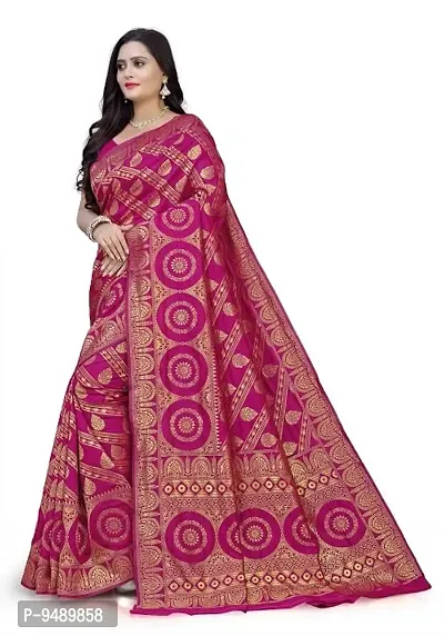 Kesariya Women's Zari Saree with Blouse (KE_Ovel_Pink)-thumb2