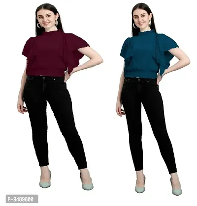 Kesariya Women's Solid Top (KE_C_Crop-Top_Maroon & NavyBlue_L)