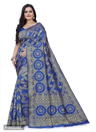 Kesariya Women's Zari Saree with Blouse (KE_Ovel_Blue)-thumb0