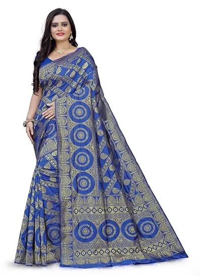 Kesariya Women's Zari Saree with Blouse (KE_Ovel_Blue)