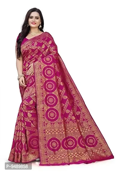 Kesariya Women's Zari Saree with Blouse (KE_Ovel_Pink)-thumb0