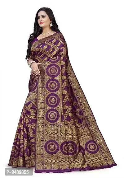 Kesariya Women's Zari Saree with Blouse (KE_Ovel_Purple)-thumb2