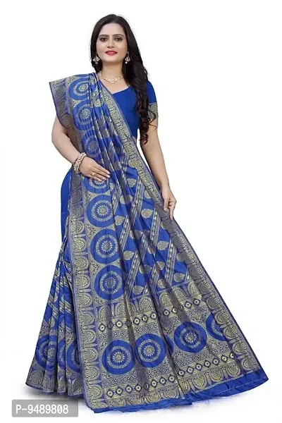 Kesariya Women's Zari Saree with Blouse (KE_Ovel_Blue)-thumb3