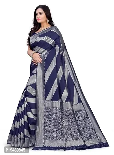 Kesariya Women's Zari Saree with Blouse (KE_Leriya_Blue)-thumb2