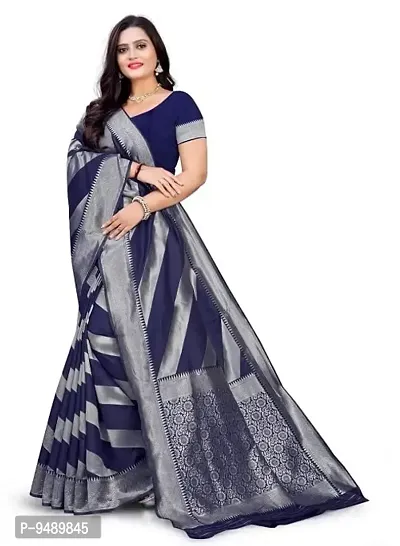 Kesariya Women's Zari Saree with Blouse (KE_Leriya_Blue)-thumb4