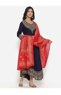 Women Rayon Printed Anarkali Kurta with Dupatta Set-thumb4