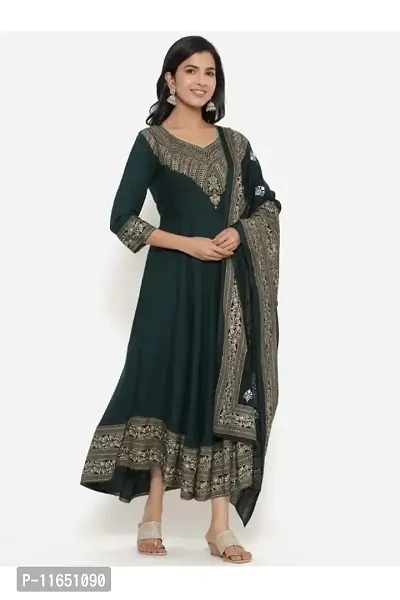 Women Rayon Printed Anarkali Kurta  Duptta Set-thumb4