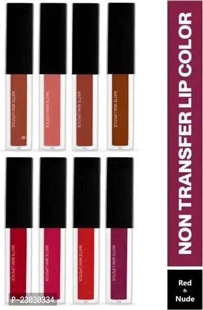 Combo of  Red  Nude Matte Mini Liquid Lipstick | Rich Look | Superior Extra Long Lasting | Water Proof  Smudge Proof | Combo Pack of 4