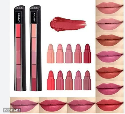 MANISLAP Combo of 5in 1 Lipstick Elegant Colors , Waterproof  Smudgeproof With Long Stay 2PC