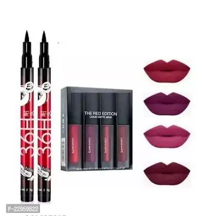 Combo OF H36 Kajal   Red Edition Matte Mini Liquid Lipstick | Rich Look | Superior Looks| Long Lasting | Water Proof  Smudge Proof
