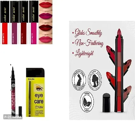 MANISLAP Sensational Combo of H36 Kajal, Extra Black Long Lasting Water proof Kajal, Matte  Lipstick Smudge Proof ( Pack of 4)