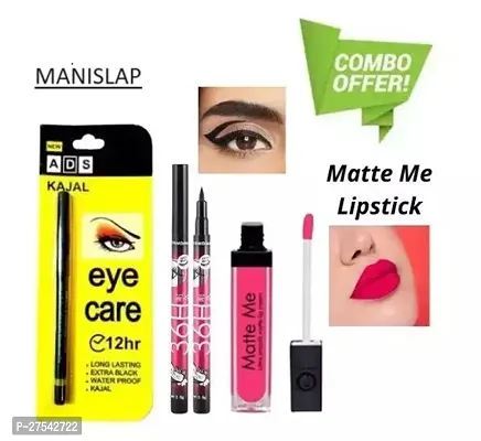 MANISLAP Combo Offer Of Range of Kajal  Matte Lipstick , Longlasting , WaterProof , ADSKajal+H36+Matte Lipstick