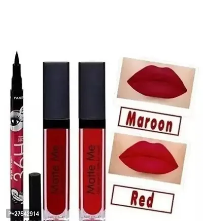 MANISLAP Combo of H36 RED Maroon Matte Me Lipstick Combo Offer , Lipstick and kajal , Long Stay , Water Proof