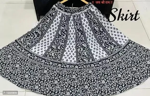 Beautiful Black and white printed  Sanganeri pattern cottan fabric free size skirt-thumb0