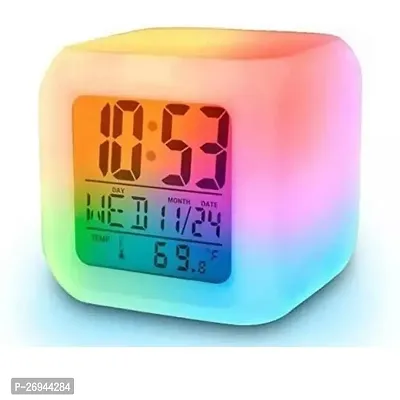 Plastic Abstract Alarm Clock with 7 Color Changing Digital Display and Temperature-thumb0