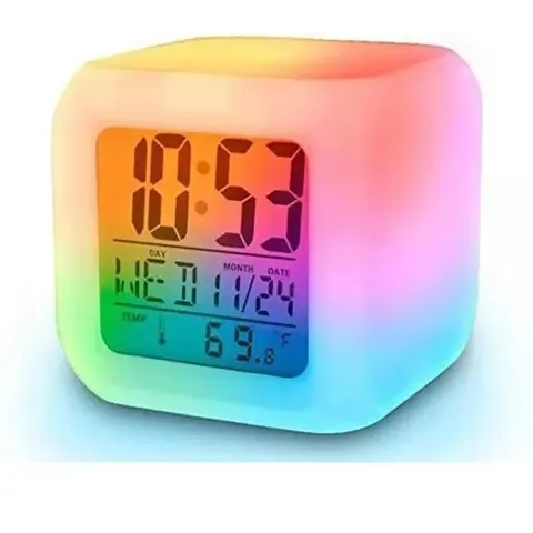 Plastic Abstract Alarm Clock with 7 Color Changing Digital Display and Temperature