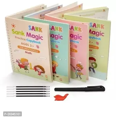 Magic Practice Copybook, (4 BOOK + 10 REFILL+ 1 pen +1 grip) Number Tracing, sank magic practice copy book for kids for Preschoolers with Pen PACK OF 4-thumb0