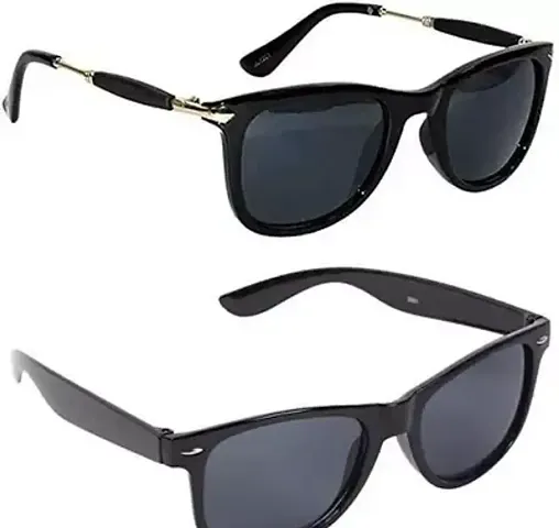 Crazywinks UV Protection Rectangular Unisex Sunglasses - Combo of 2, Black