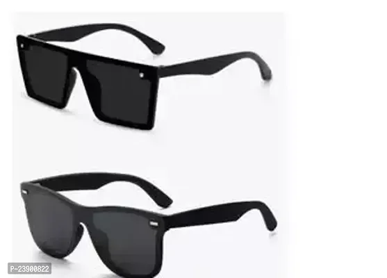 Fabulous Black Plastic Oval Sunglasses For Men Pack Of 2