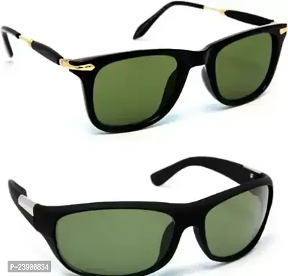 Fabulous Green Plastic Oval Sunglasses For Men Pack Of 2