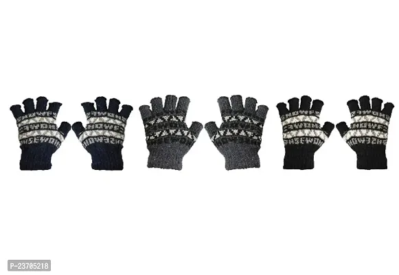 Northern Miles Printed Fingerless Winter Gloves For Men Pack of 3-thumb0