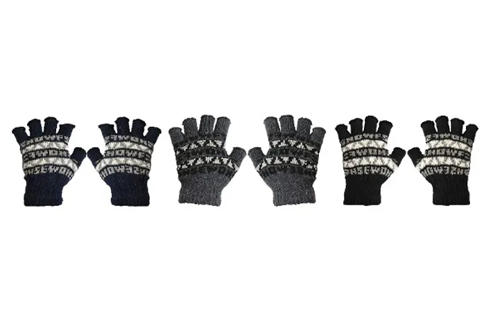 Neeba Fingercut/Fingerless Gloves Winter Half Finger Knit Gloves For Women (Pack of 3)