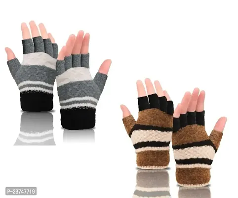 Northern Miles Multicolor Fingerless Winter Gloves For Women Pack of 2-thumb0