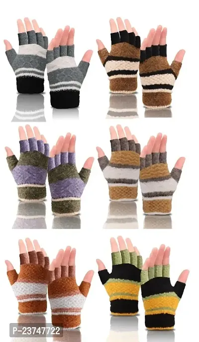 Northern Miles Multicolor Fingerless Winter Gloves For Women Pack of 6-thumb0