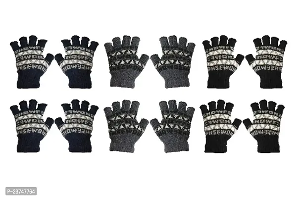 Northern Miles Printed Fingerless Winter Gloves For Women Pack of 6-thumb0