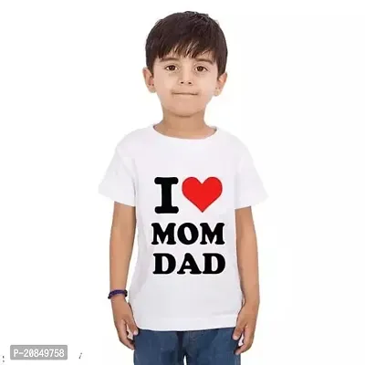 I Love Mom Dad  Polyester Round Neck Half Sleeve Unisex Kid T-shirt-thumb0