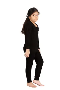 Elegant Black Polycotton Solid Thermal Top with Bottom Set For Girls-thumb1