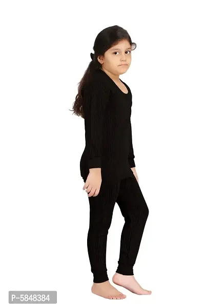 Elegant Black Polycotton Solid Thermal Top with Bottom Set For Girls-thumb2