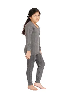 Elegant Grey Polycotton Solid Thermal Top with Bottom Set For Girls-thumb1