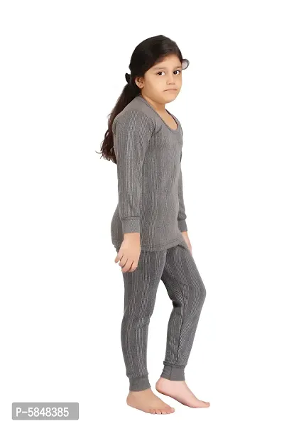 Elegant Grey Polycotton Solid Thermal Top with Bottom Set For Girls-thumb2