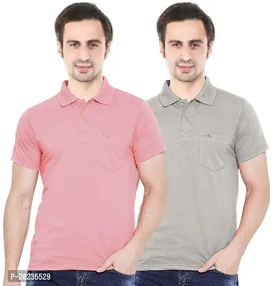 U-Light? Regular Fit Polo T-Shirt for Men Pack of 2 (Medium, Pink  Grey)-thumb0