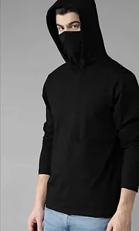 BS Fashion mask Men Solid Hooded Neck Maroon T-Shirt (Medium, Black)-thumb1