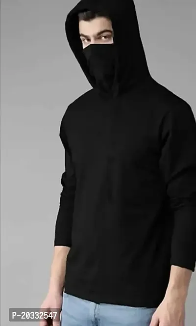 BS Fashion mask Men Solid Hooded Neck Maroon T-Shirt (Medium, Black)-thumb2