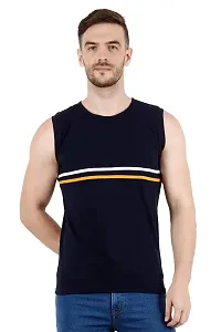 Men's Cotton Color Block Sleeveless T-Shirt Combo Pack 2 (Small, Blue  Black)-thumb2