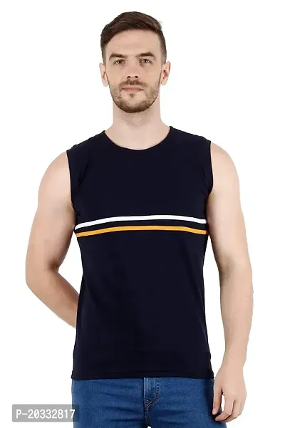 Men's Cotton Color Block Sleeveless T-Shirt Combo Pack 2 (Small, Blue  Black)-thumb3