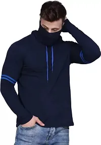 BS Fashion Premium Style Solid Men's Hooded Neck Hooded  Hoodie Neck t-Shirt (M, Blue)-thumb4