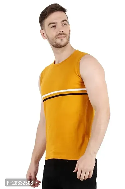 Men's Cotton Color Block Sleeveless T-Shirt Combo Pack 2 (Small, Yellow  Blue)-thumb4