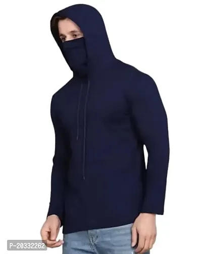 BS Fashion mask Men Solid Hooded Neck Maroon T-Shirt (Medium, Blue)