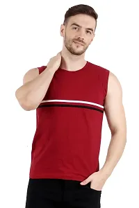 Men's Cotton Color Block Sleeveless T-Shirt Combo Pack 2 (Small, Red  Black)-thumb4