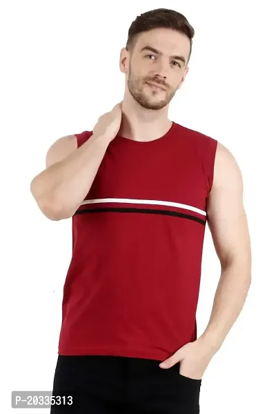 Men's Cotton Color Block Sleeveless T-Shirt Combo Pack 2 (Small, Red  Black)-thumb5