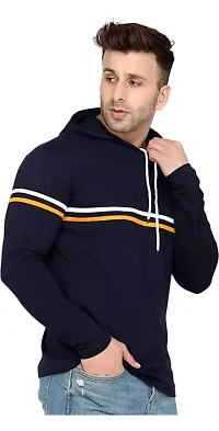 BS Fashion Men Striped Hooded Neck Yellow T-Shirt (Large, Blue)-thumb1