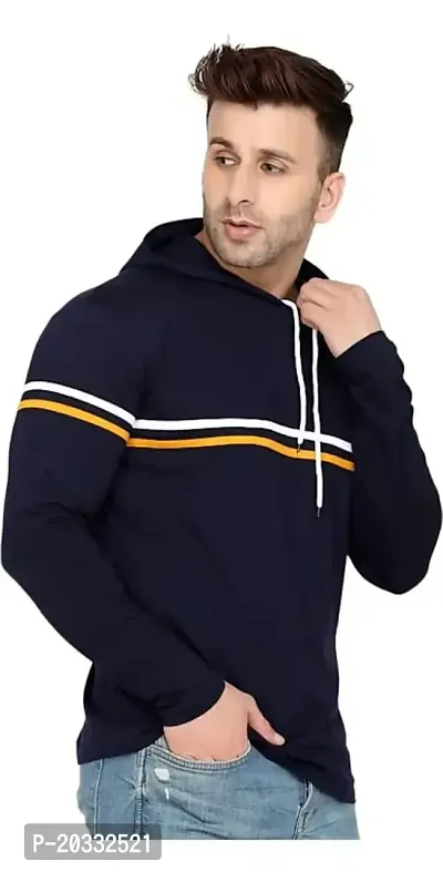 BS Fashion Men Striped Hooded Neck Yellow T-Shirt (Large, Blue)-thumb2