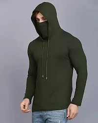 BS Fashion mask Men Solid Hooded Neck Maroon T-Shirt (Large, Green)-thumb2