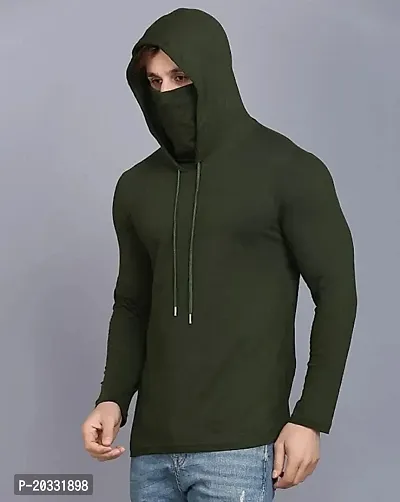 BS Fashion mask Men Solid Hooded Neck Maroon T-Shirt (Large, Green)-thumb3