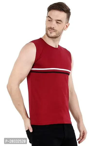 Men's Cotton Color Block Sleeveless T-Shirt Combo Pack 2 (Large, Red  Black)-thumb4