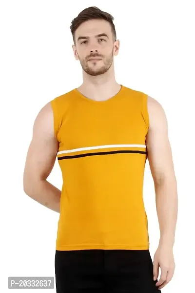 Men's Cotton Color Block Sleeveless T-Shirt Combo Pack 2 (X-Large, Yellow  Blue)-thumb2